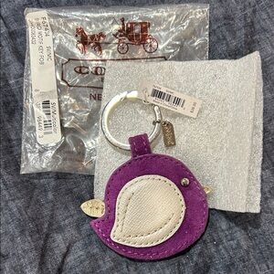 Coach Purple and Cream Bird Keychain Card Holder
